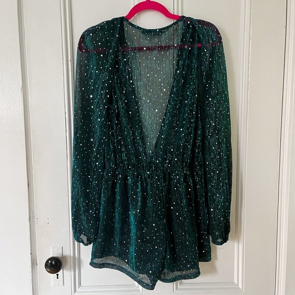 sheer teal sequin romper - Picture 1 of 9